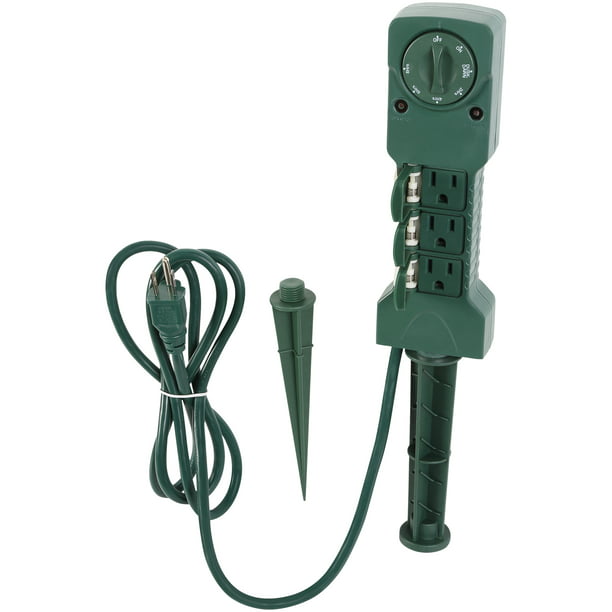 HOLIDAY TIME GREEN 3-OUTLET 120V GROUNDED POWER STAKE WITH 6-FT LEAD CORD 